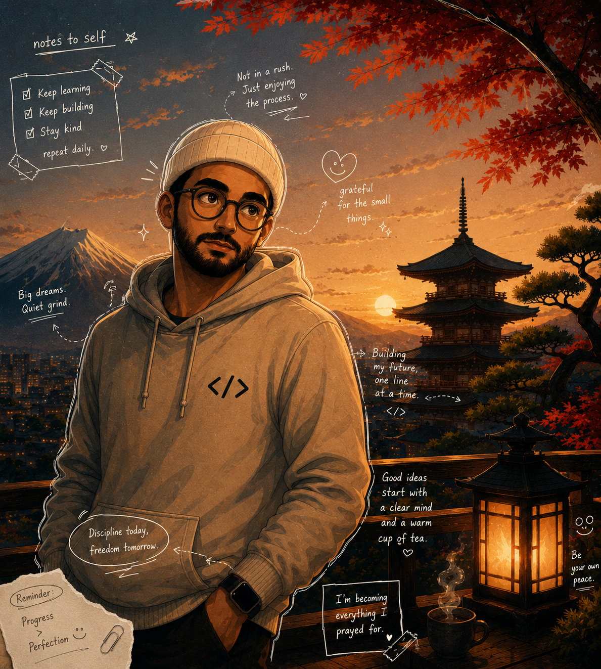 Illustration éditoriale de Anasse dans l’univers japonais du Digital Dojo