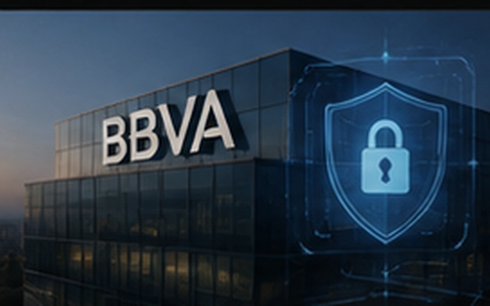 Siège BBVA avec représentation visuelle de la cybersécurité